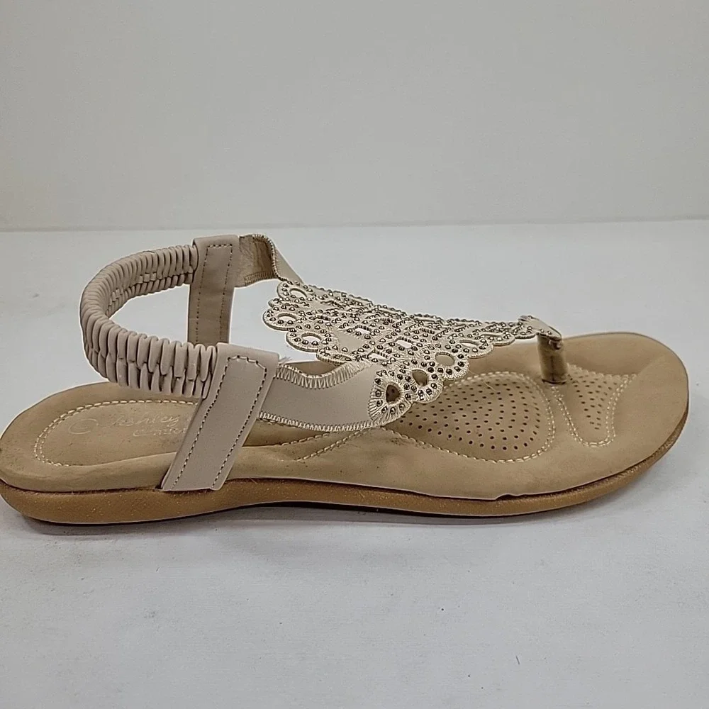 Ashley Blue Comfort Rhinestone Sandals Women's Size 9‎ Beige Casual Slip On
